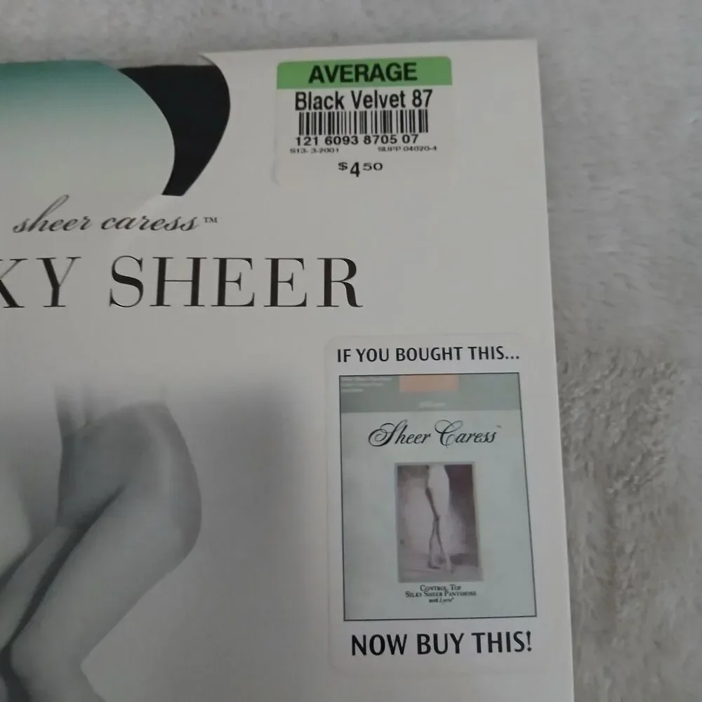 New Old Stock Vintage JCPenney Sheer Caress Silky Sheer Pantyhose Black Average